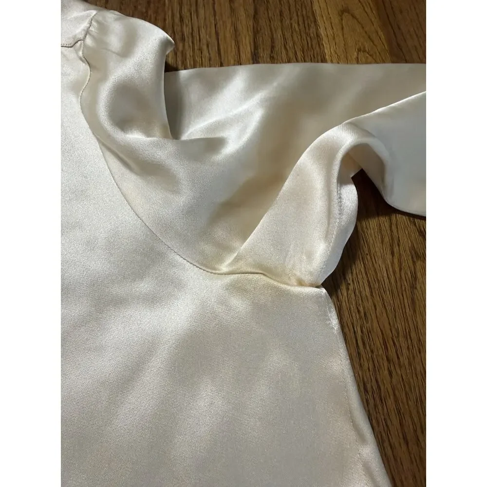Need Clean!! Vintage CHANEL Boutique Silk Blouse Gold CC Buttons Size L C19